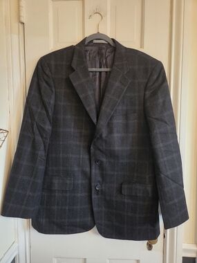 Talbots Men's Charcoal Gray Windowpane Blazer